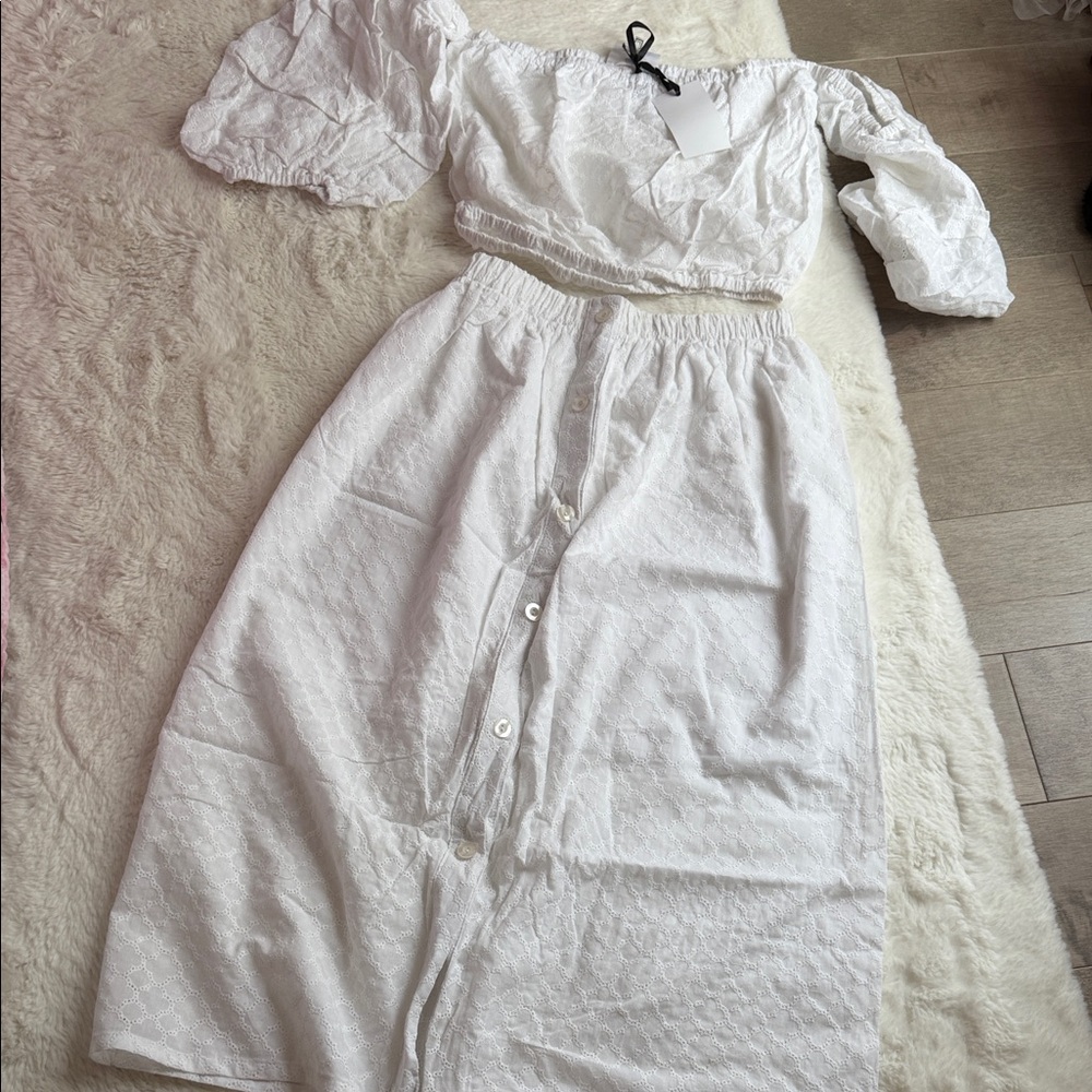 Chic White Off-Shoulder Skirt Set